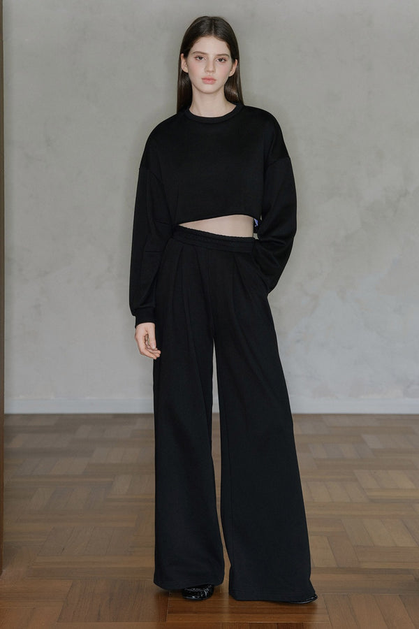 Raw Edge Drop-Shoulder Sweatshirt and Pants Set-Up