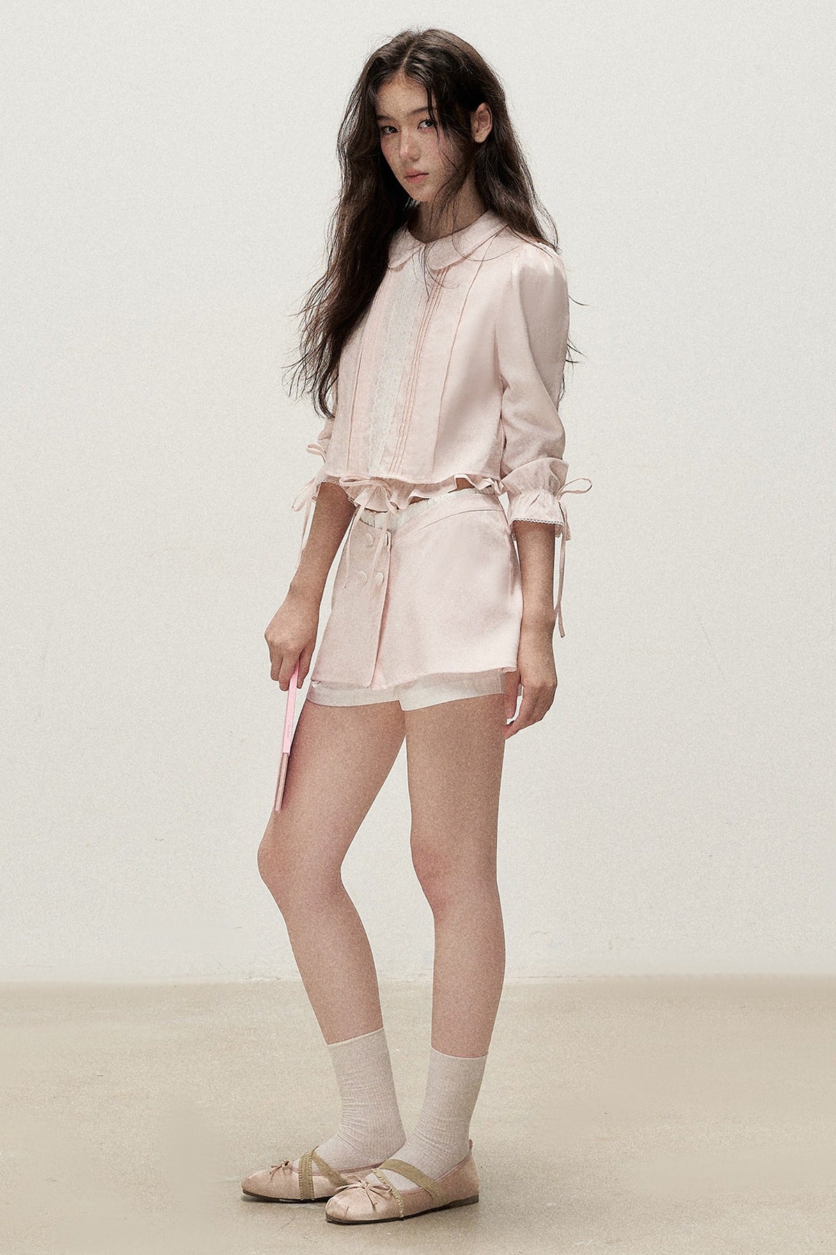 Lyocell Linen Tuck Pleat Shirt and Skirt Set-Up