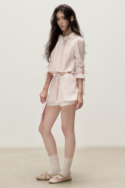 Lyocell Linen Tuck Pleat Shirt and Skirt Set-Up