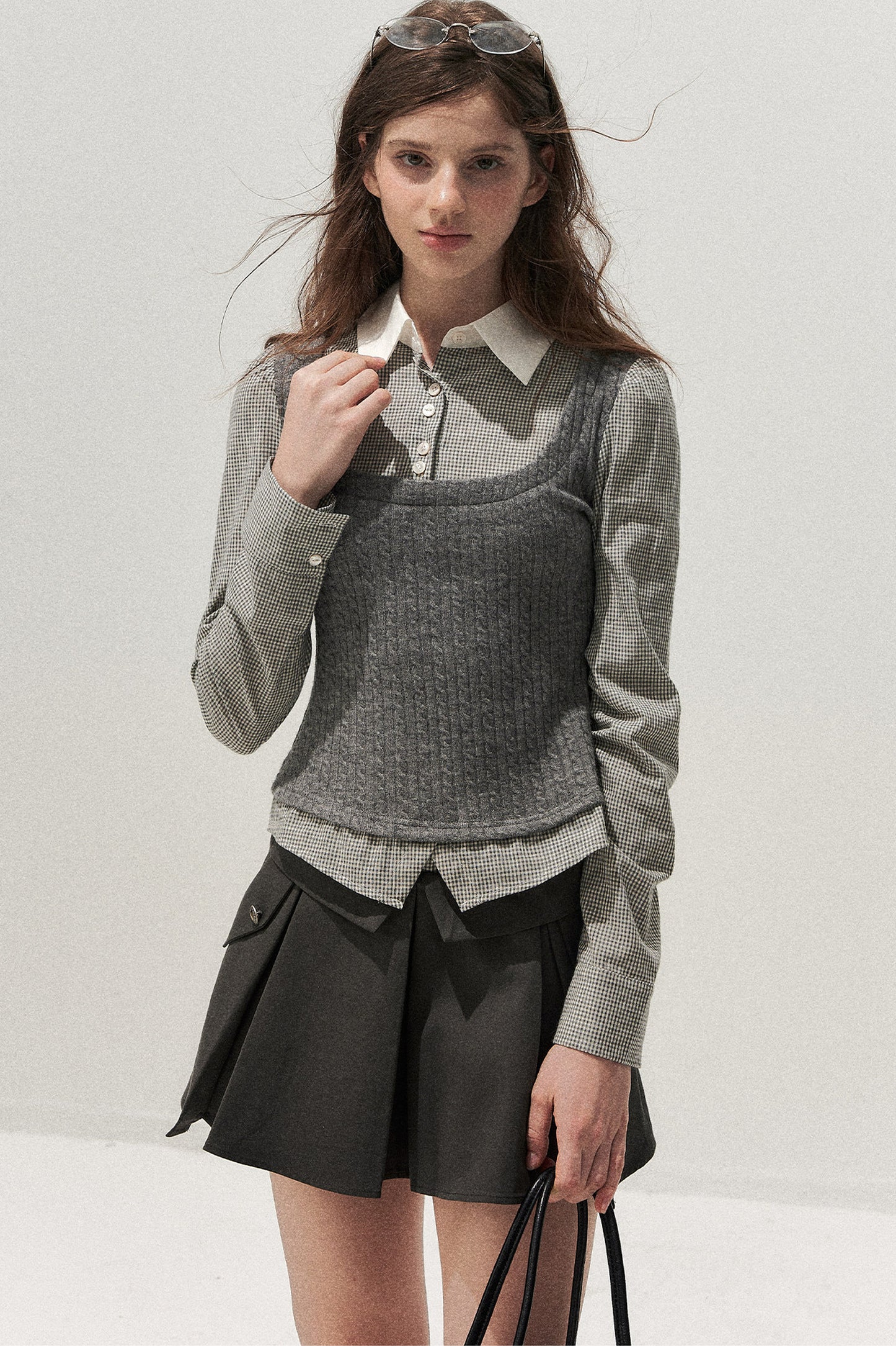 Spliced Twist-Knit Vest with Shirt Set