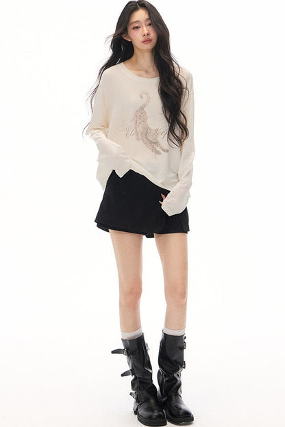 Lazy Leopard Print Lyocell Top and Black Pants Set-Up