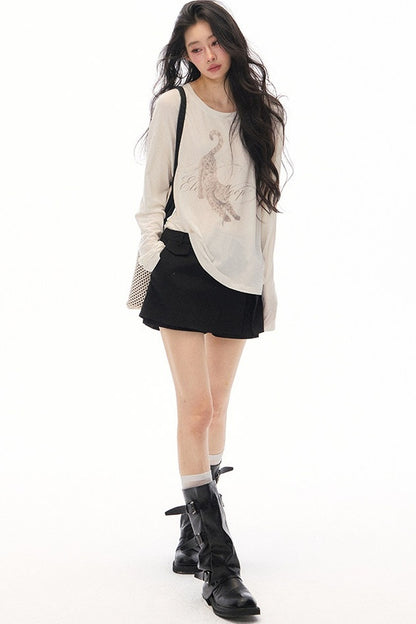 Lazy Leopard Print Lyocell Top and Black Pants Set-Up