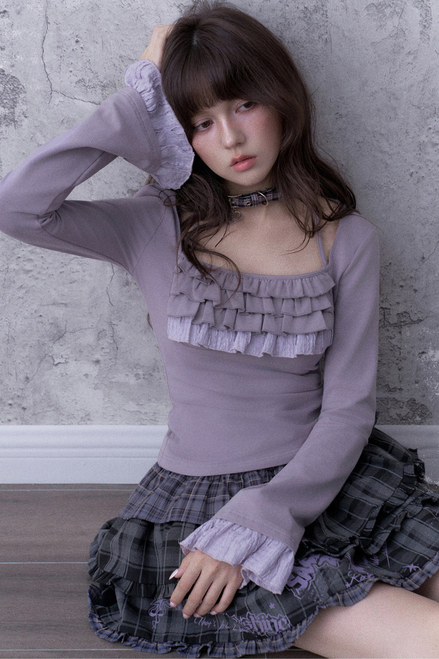 Light Purple Ruffled Square Neck Halter Top