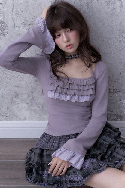 Light Purple Ruffled Square Neck Halter Top
