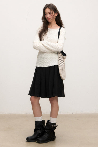 Textured Long Sleeve Knit Sweater With Pants and Skirt Set-Up