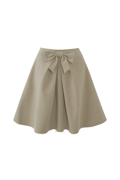 Mid-Waist Bow A-Line Frayed Skirt