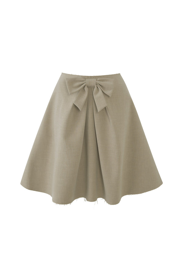 Mid-Waist Bow A-Line Frayed Skirt