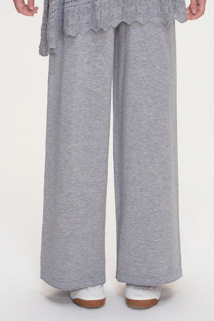 Wool Blend Off-Shoulder Lace Bow Knit Sweater and Pants Set-Up