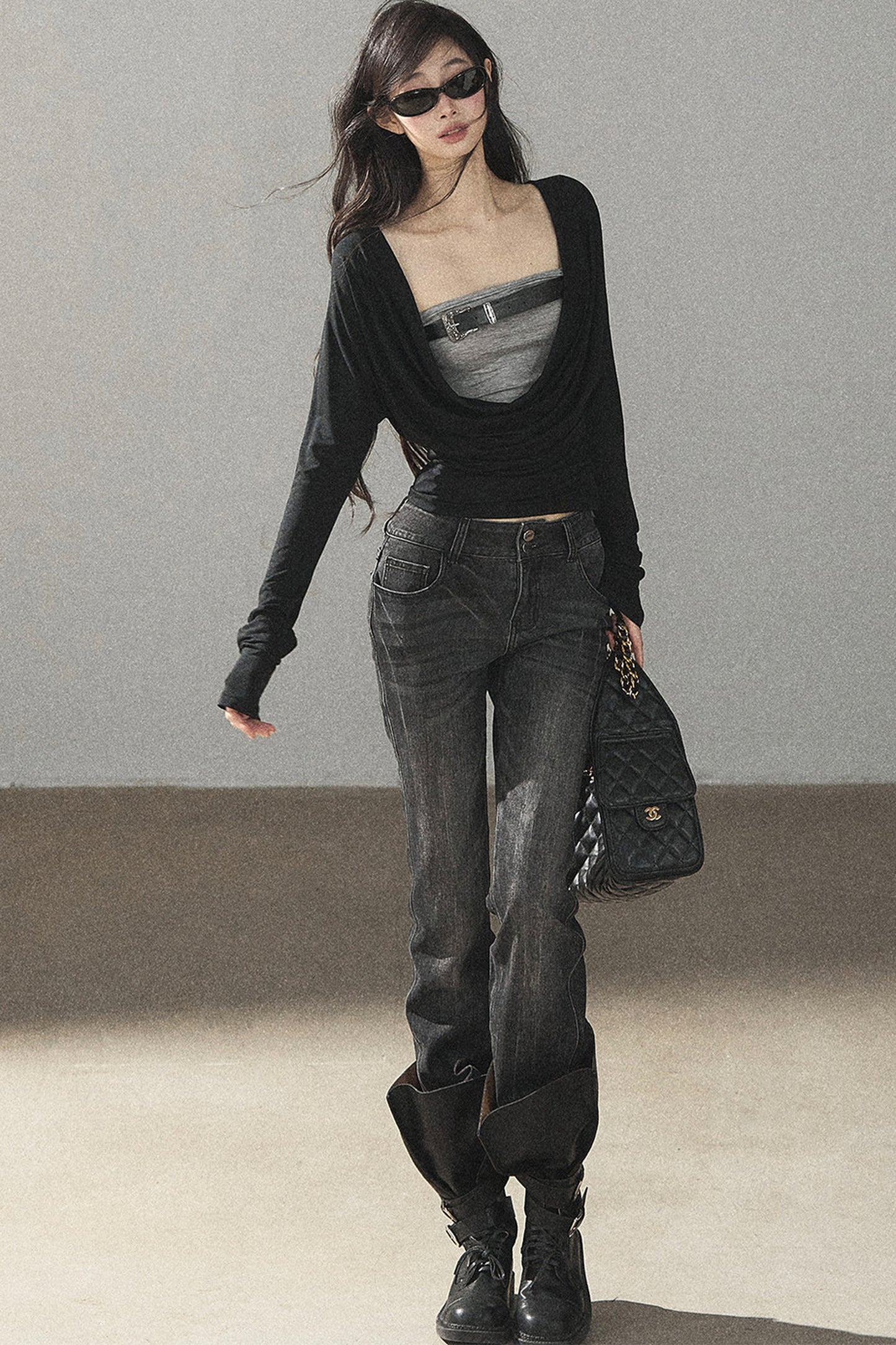 Layered-Look Long Sleeve Top
