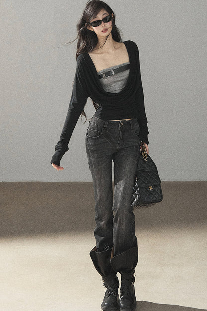 Layered-Look Long Sleeve Top