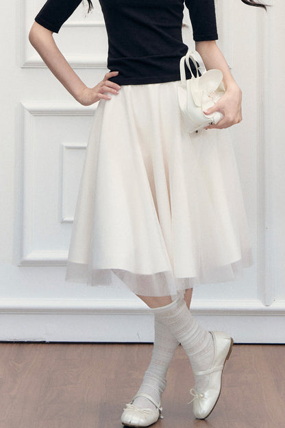 High-Waisted Puffy A-Line Mesh Skirt