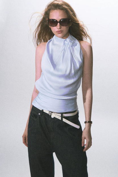 Satin Halter Backless Top
