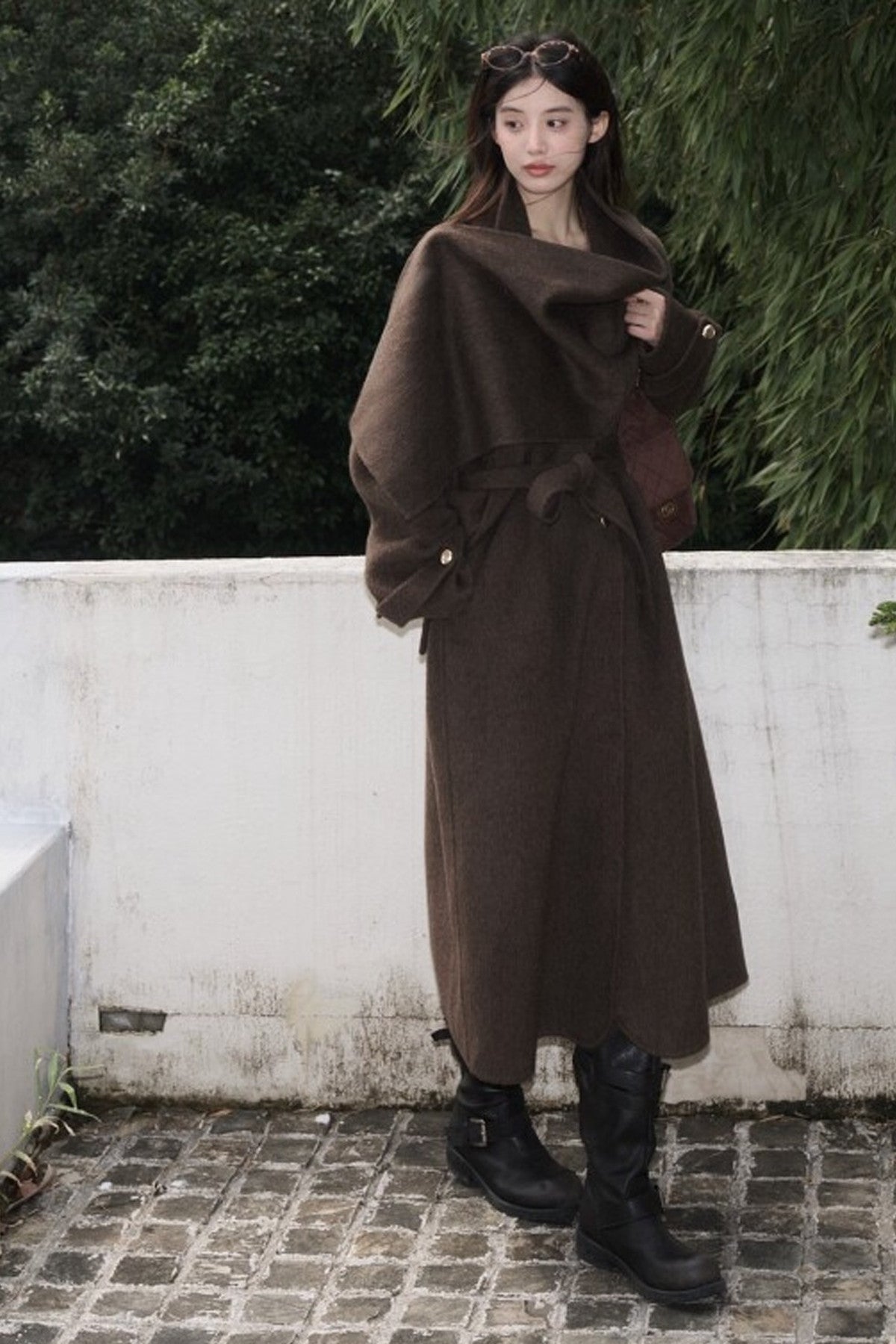 Double-Sided Wool Scarf Collar Coat