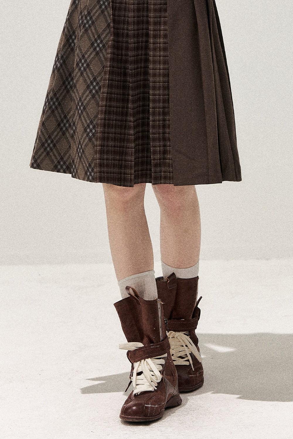 Retro Patchwork Pleated Skirt