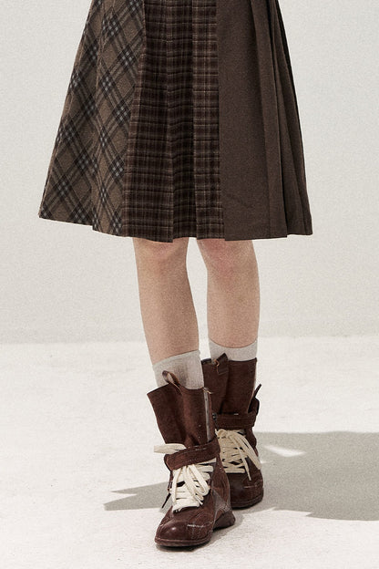 Retro Patchwork Pleated Skirt