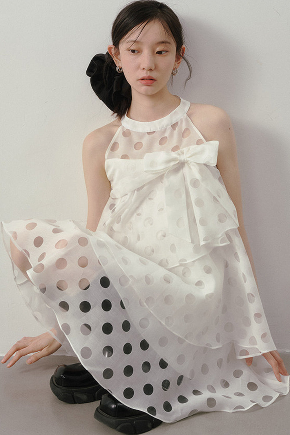 Polka Dot Ruffle Halter Dress
