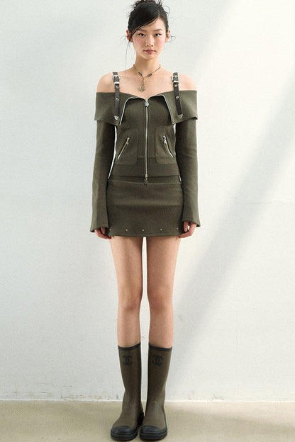 Leather-Trimmed Off-Shoulder Set-Up