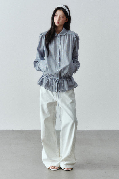 Low-Waist Ruffle Linen Shirt