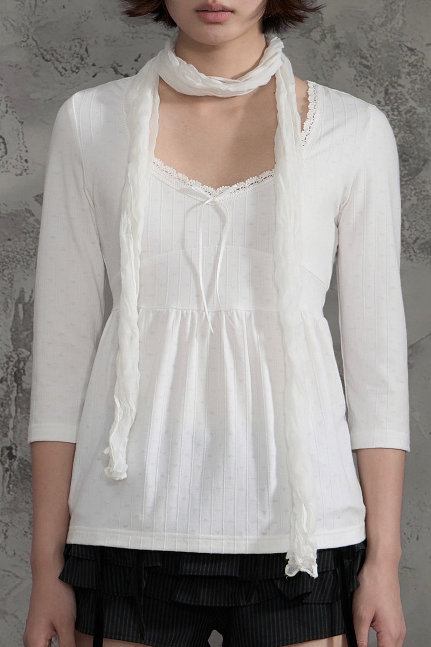 White Lace V-Neck T-Shirt