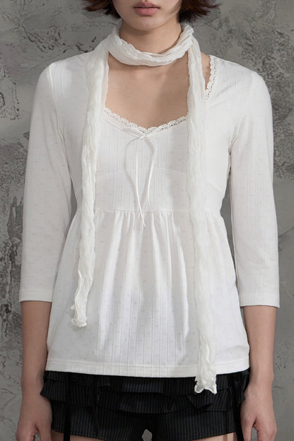 White Lace V-Neck T-Shirt