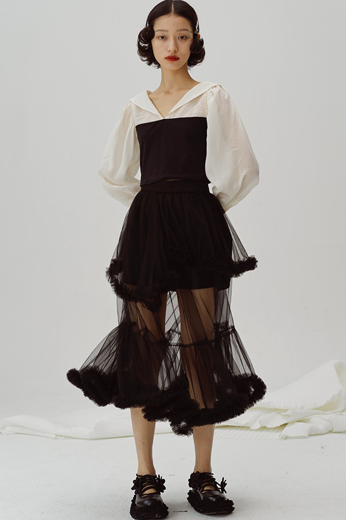Black and White Color-Block Blouse
