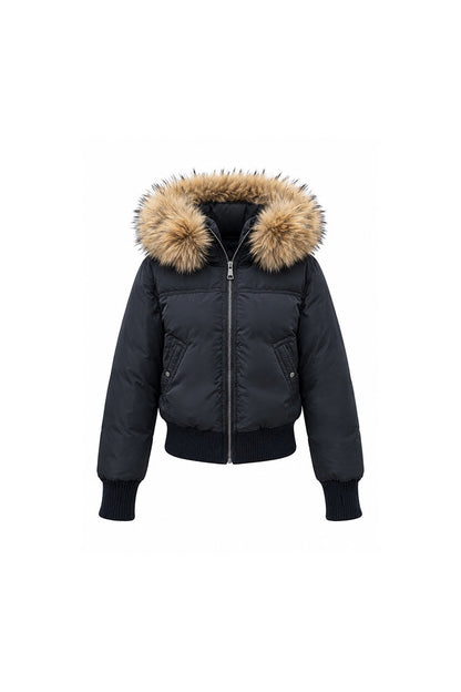 Lightweight Hooded Fur Collar Down Jacket and Pants Set-Up