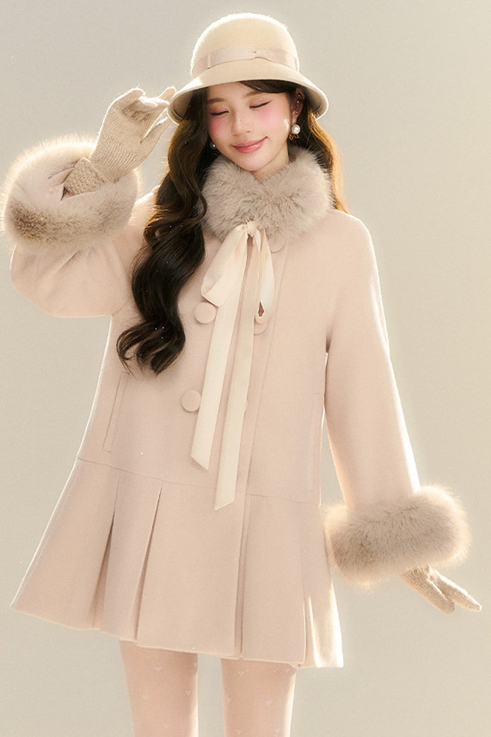 Bow Collar Woolen Coat