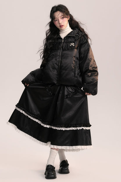Silk Texture Pleated Puffer Jacket