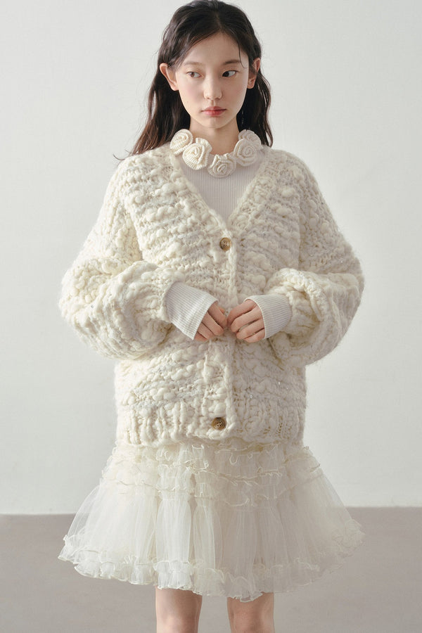 Chunky Knit Beige Cardigan