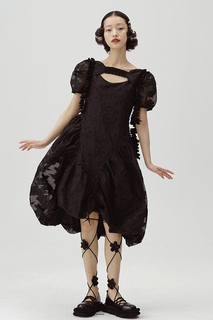 Irregular Floral Puff Dress