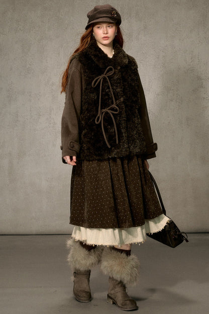 Flower Tea Layered-Look Woolen Furry Top