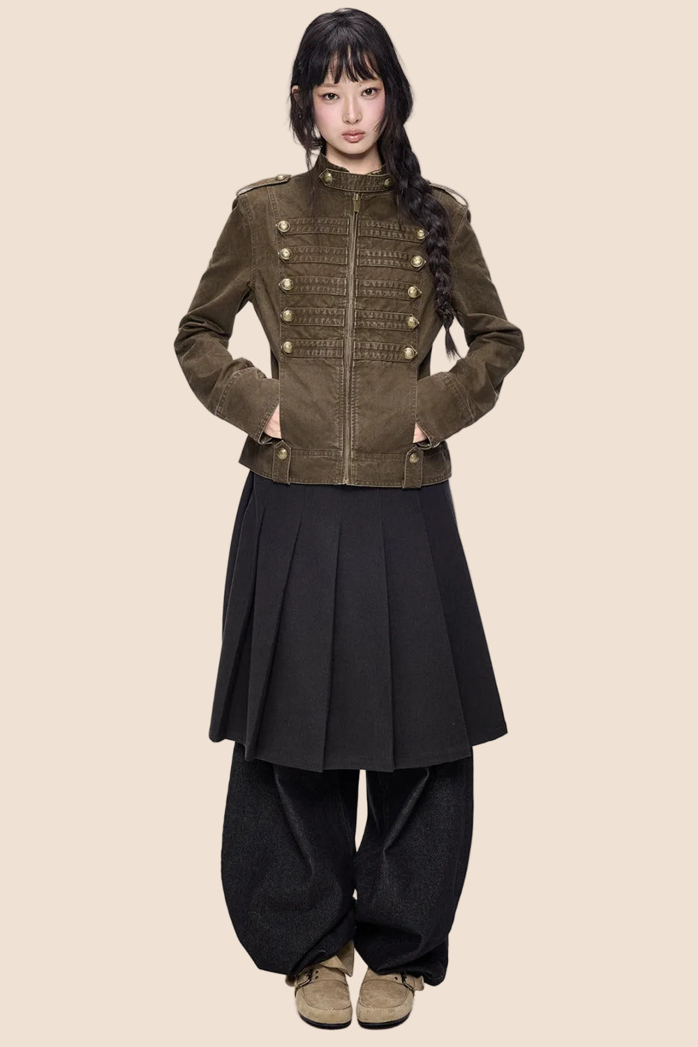 Double-Breasted Stand-Up Collar Short Denim Jacket