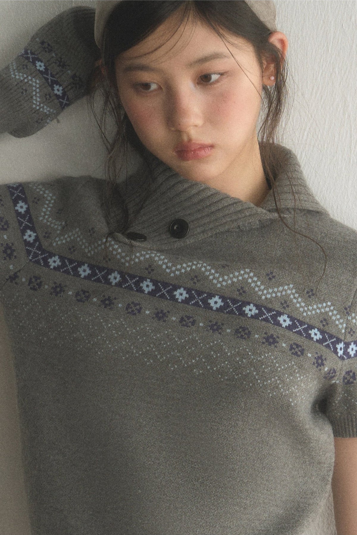 Top a maglia jacquard Fair Isle con revers