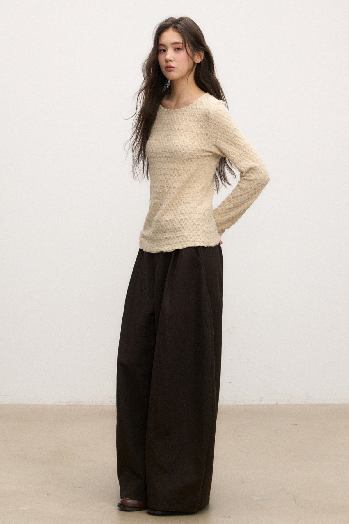 Textured Long Sleeve Knit Sweater With Pants and Skirt Set-Up