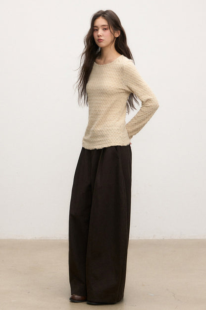 Textured Long Sleeve Knit Sweater With Pants and Skirt Set-Up