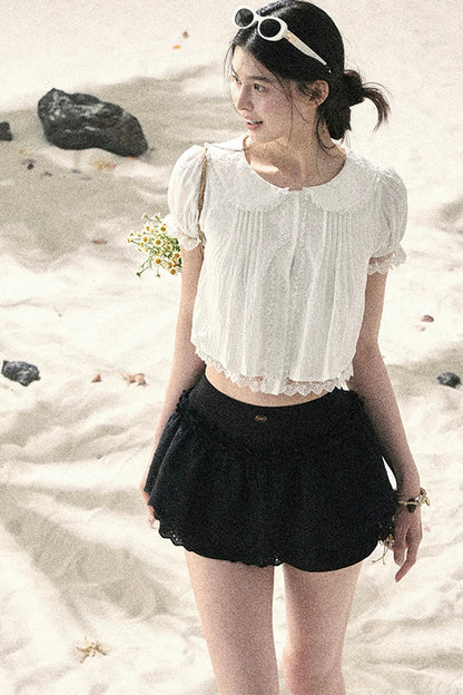 French Style Lace Puff Sleeve Blouse