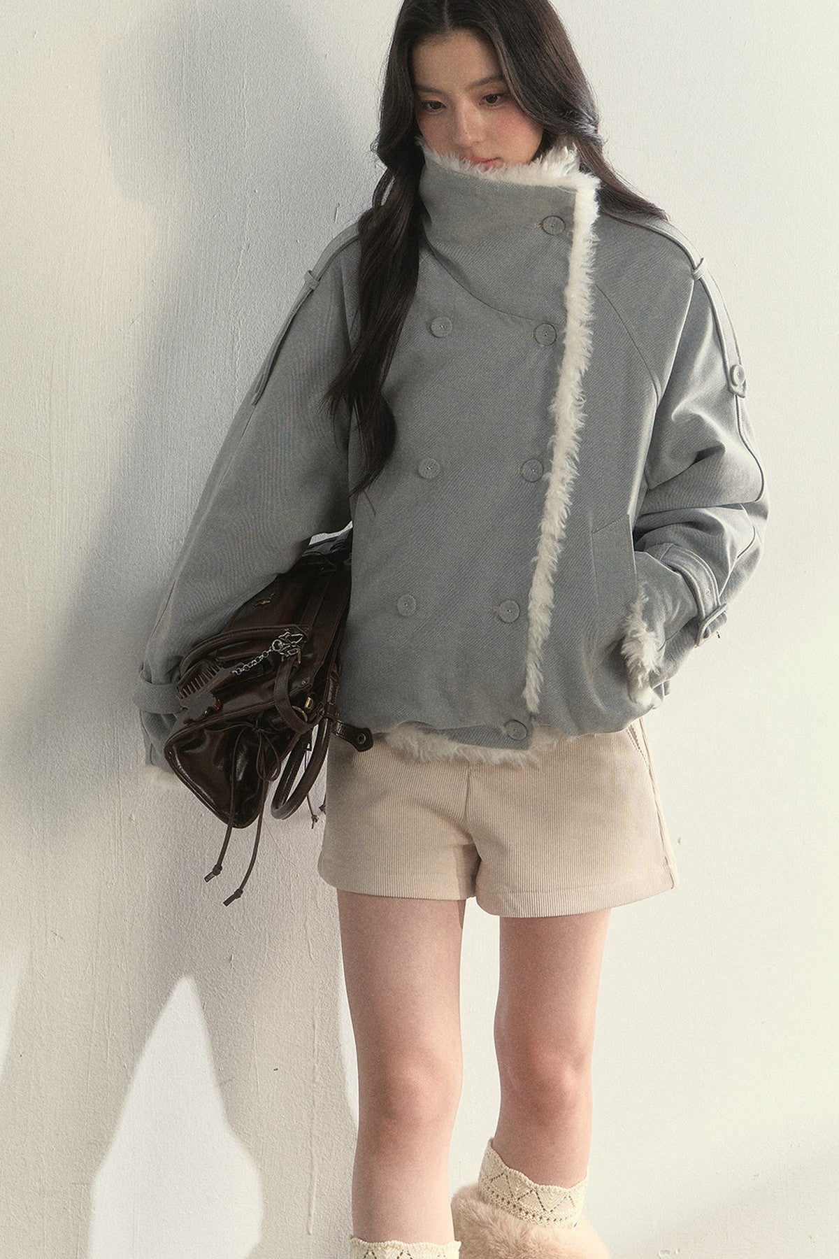 Chaqueta parka de borreguito sintético, mullida y cruzada