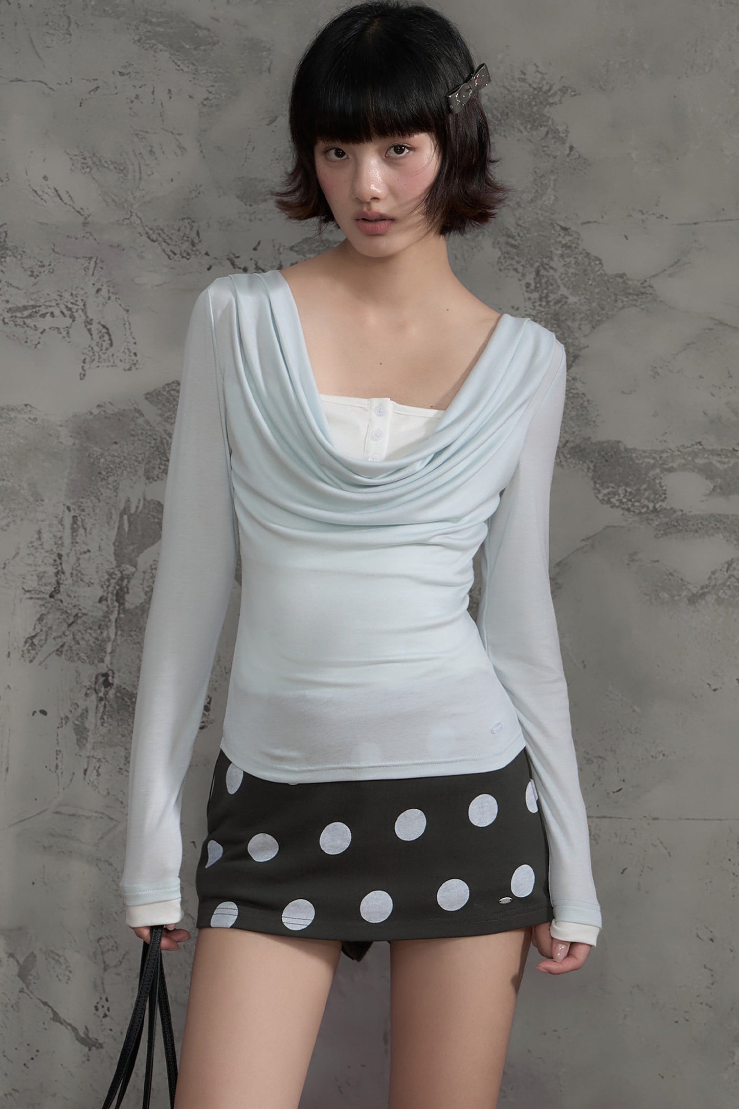 Swing Collar Spliced Blouse