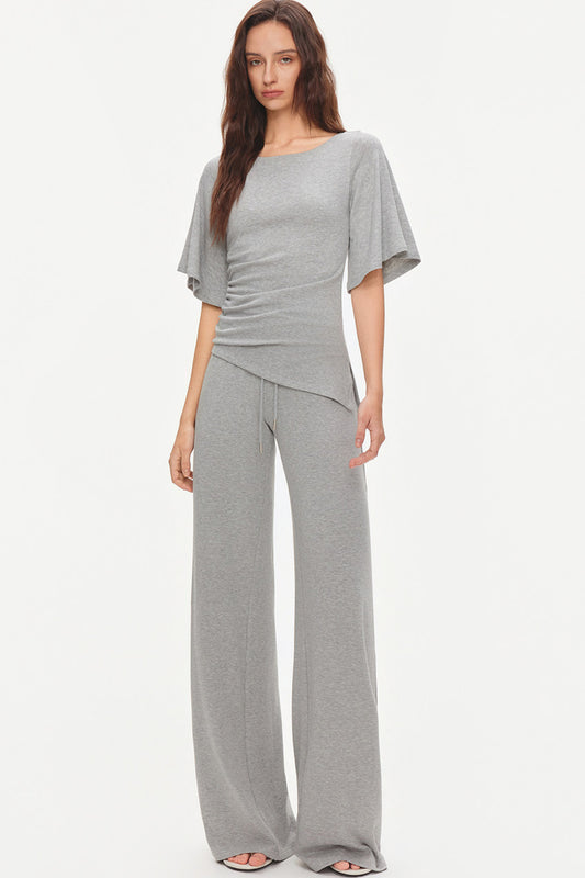 Ruched Modal Cotton Top and Wide-Leg Pants Set-Up