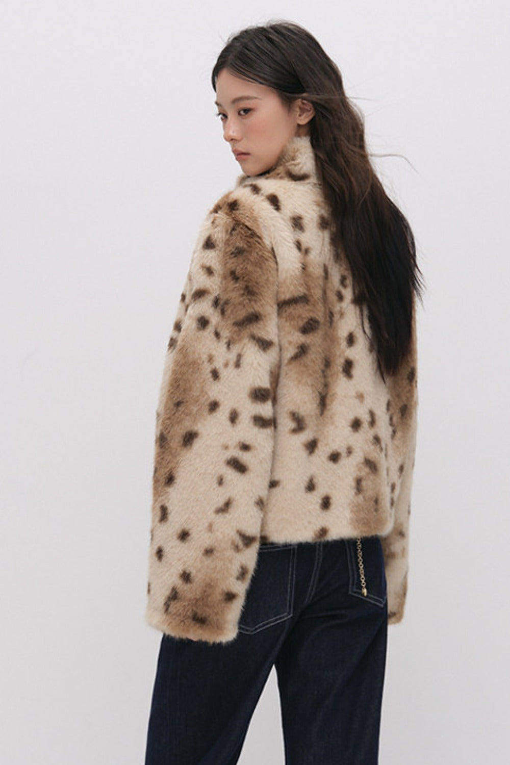 Cheetah Print Buckle Stand Collar Coat