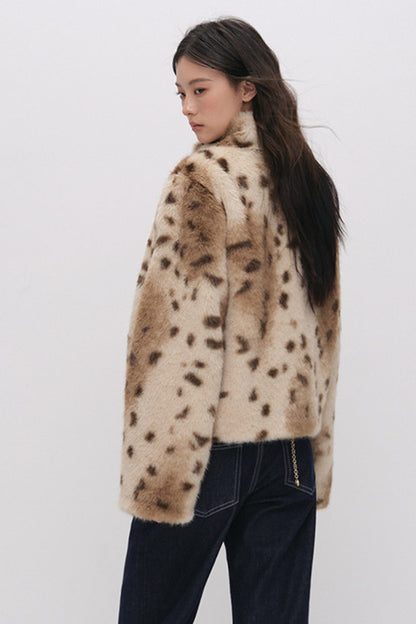 Cheetah Print Buckle Stand Collar Coat