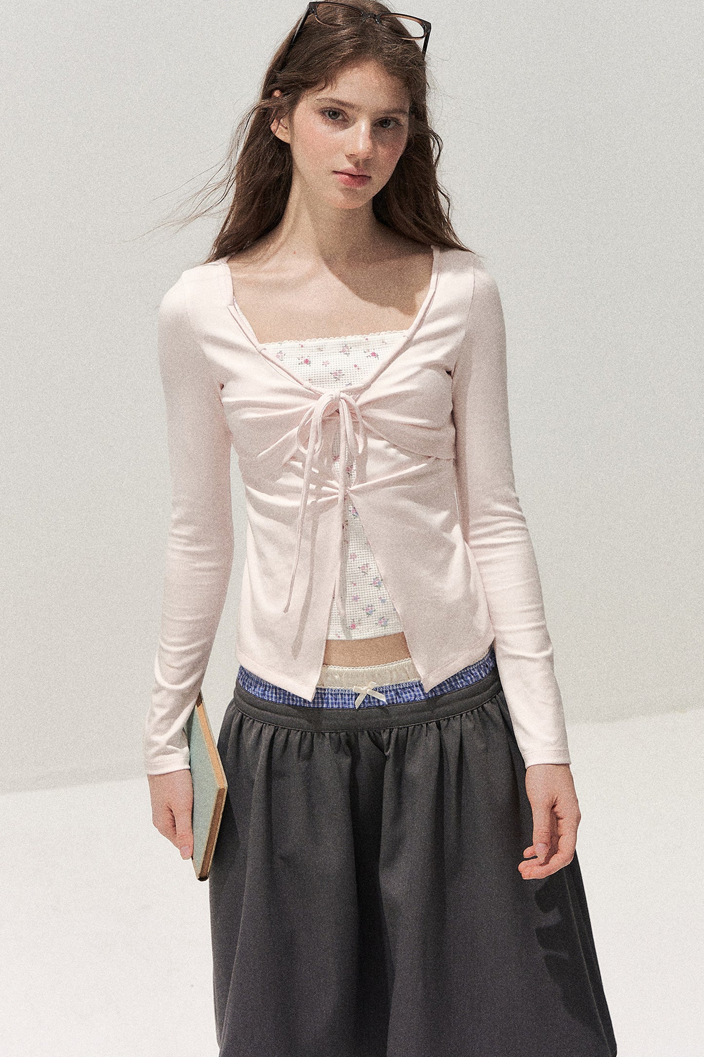 Floral Knot Tie Long Sleeve T-Shirt