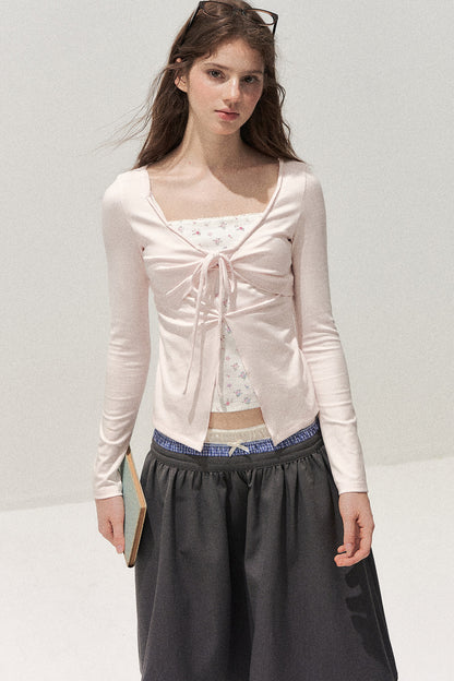 Floral Knot Tie Long Sleeve T-Shirt