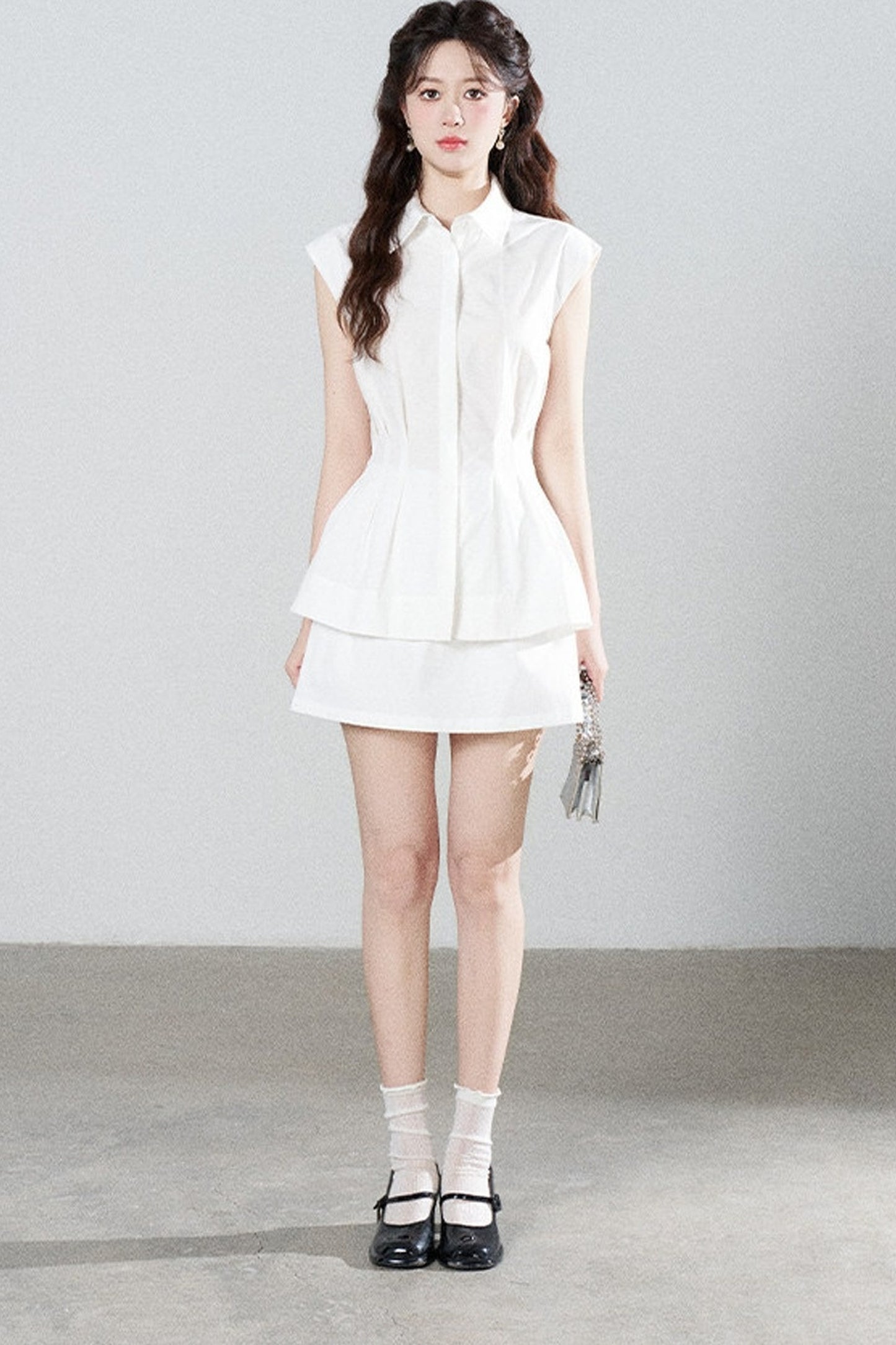 Pleated Shirt and Mini Skirt Set-Up