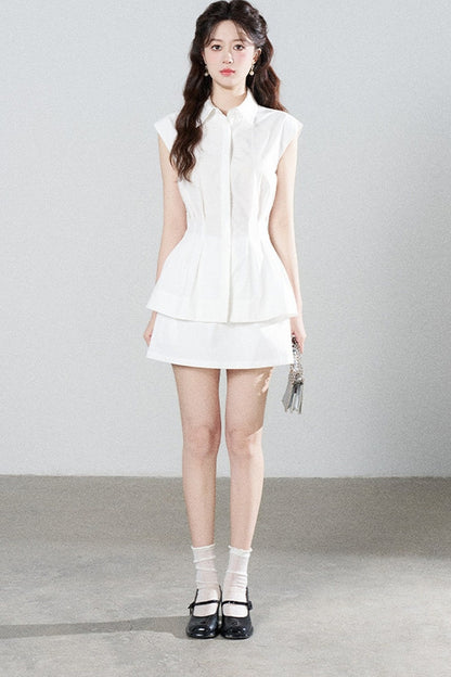 Pleated Shirt and Mini Skirt Set-Up