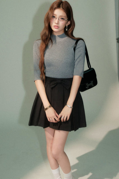 Bowknot Lyocell Pleated Skirt With Top Set-Up