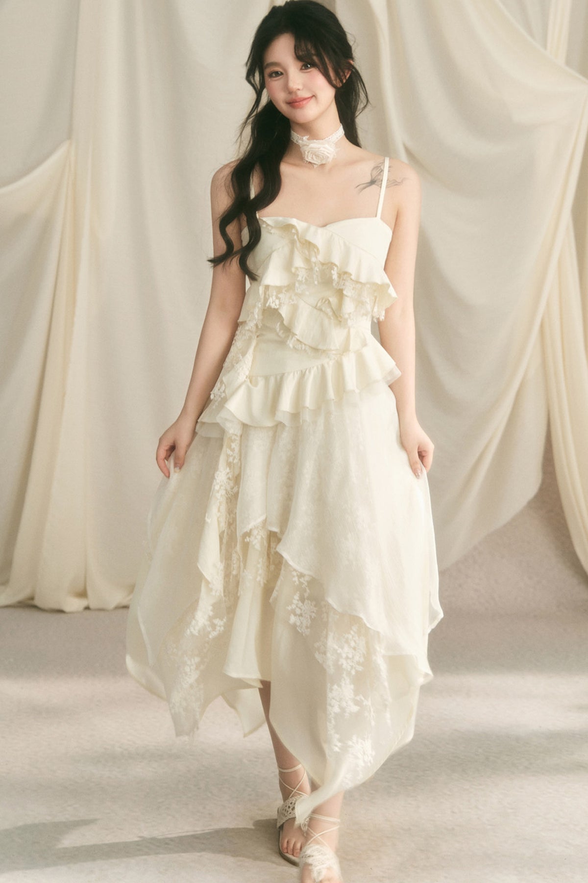 Rose Wave Layered Camisole and Skirt Set-Up