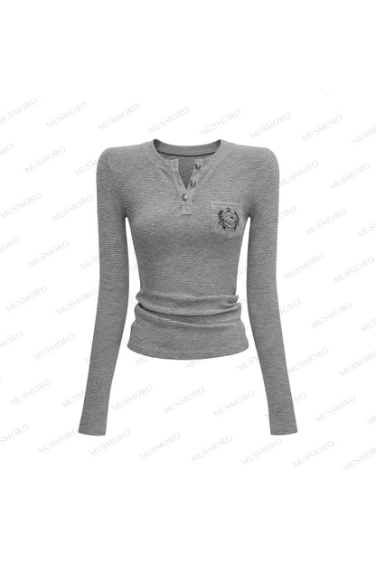 Embroidered Waffle Knit Top