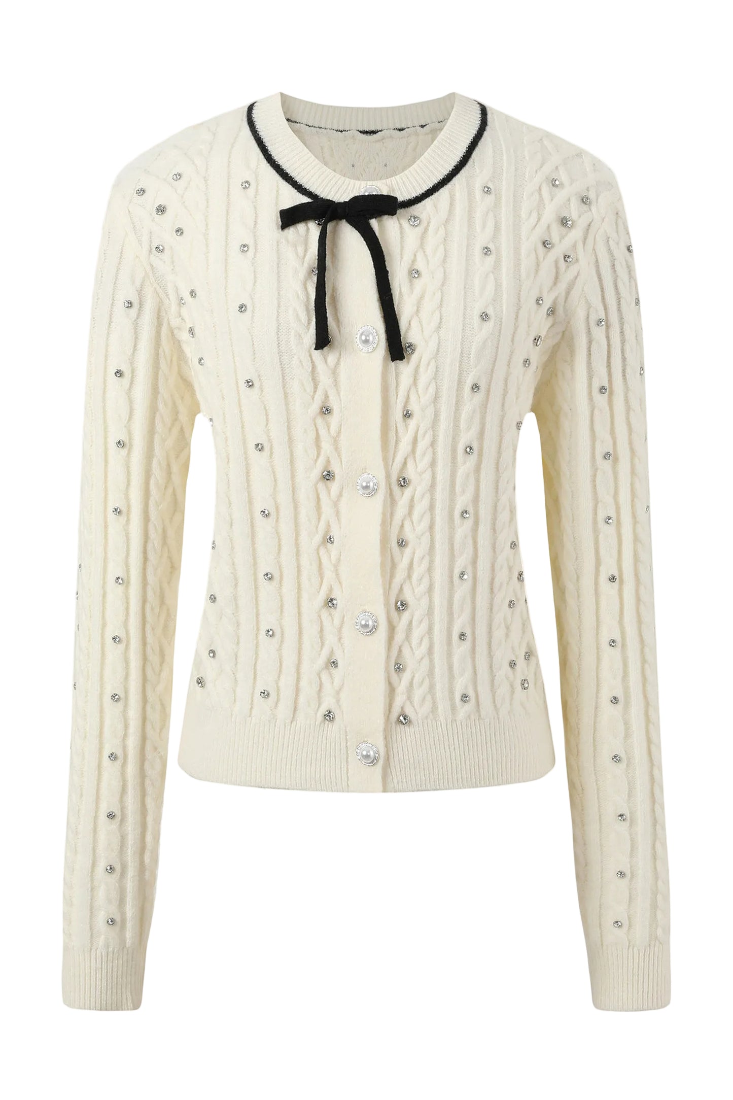 Rhinestone Bow Knit Cardigan Top and Velvet Skirt Set-Up