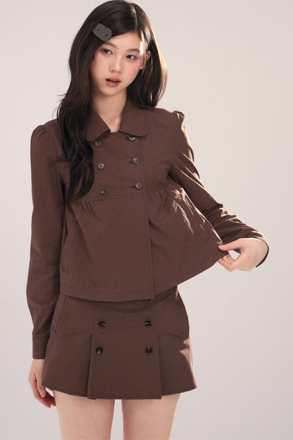 Long-Sleeved Plaid Shirt and Skirt Set-Up